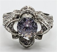 (RM) Silvertone White Crystal Ring (size 7)