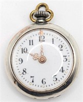 (X) .800 Silver 1 Jewel Woman's Pocket Watch (1"