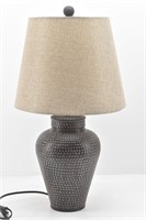 Modern Vase Style Lamp w/ Burlap Look Shade