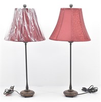 Pair of Tall Thin Table Lamps with Shimmery Shades