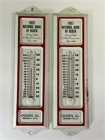 2 First National Bank of Ogden Advert Thermometers