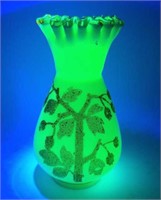 Mid Century Uranium Glass 6" Gold Ruffle Vase