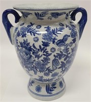 10" Double Handled Blue Floral Asian Vase
