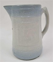 Vintage Blue White Stoneware Lucky Symbol Pitcher