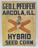 Vintage Pfeifer Seed Corn 2-Sided Sign Arcola, IL
