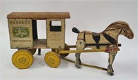 Vintage Borden's Dairy Cart Tin & Wood Pull Toy