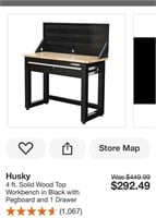 Husky 4 Ft. Solid Wood Top Workbench in Black with