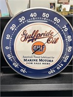 GULF Gas Oil Gulfpride Glass Front Thermometer Sig