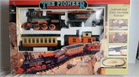 The Pioneer railroad train set. In original box.
