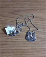 Belt Buckle Necklace and Earrings