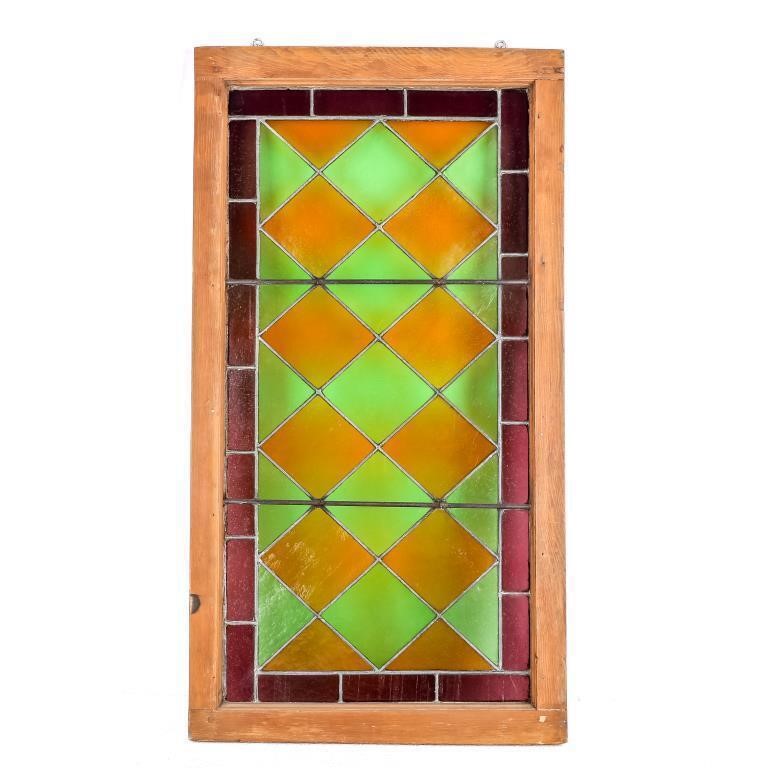 Vintage Framed Stained Glass Leaded Window