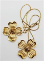 (L) Trifari Crown Goldtone Floral Necklace (18"