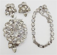 (L) Eisenberg White Crystal Brooch and Matching