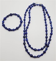 (AB) Blue Lapis Necklace (30" long) and Stretch