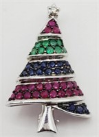 (AB) 14K White Gold Christmas Tree Brooch with