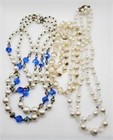 (P) Vtg Faux Pearl and Iridescent Bead Necklaces