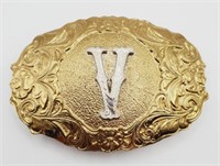 (Q) Goldtone Belt Buckle with Silvertone "V"