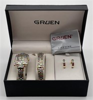 (X) Gruen Rhinestone Watch, Bracelet, and