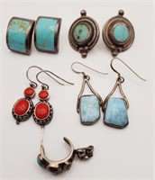 (Q) Sterling Silver Turquoise and Coral Pierced
