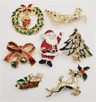 (X) Christmas Brooches - Reindeer, Santa, Wreath,