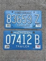 2 Michigan Trailer License Plates