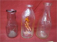 Lot Of 3 Vintage Glass Milk Bottles