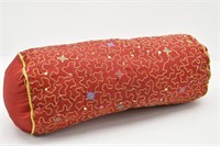 Decorative Red Sequined Embroidered Roll Pillow