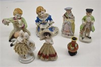 Dresden Lace Figurines, Mini Cloisonne Vase,