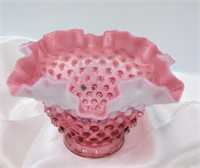 Vintage Fenton Cranberry Hobnail Opalescent Crimp