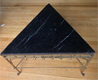 VTG Marble & Brass Ornate Triangle Side Table