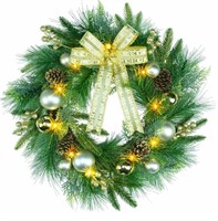 YULETIME 20" Pre-Lit Christmas Wreath, Battery