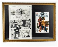 Comic Captain America Framed Comic and Signed Art