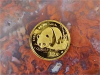 Chinese Panda 1/10 oz Pure Gold Coin 1987