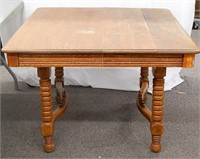 Antique Oak Square Dining Table Turned Legs