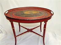 Antique European Painted Tray & Custom Table