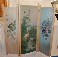 Artisan Hand painted 3 Panel Screen Birds