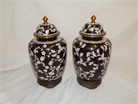 Pair Chinese Cloisonne Ginger Jars Urns