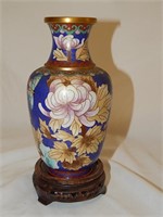 Chinese Brass Cloisonne Blue Enamel Vase