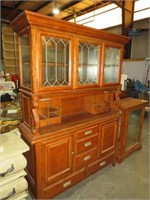 ANTIQUE OAK 2 PC 5 DWR/4 DO ROLL DWN DESK/ HUTCH