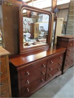 CHERRY 8 DRAWER DRESSER WITH MIRROR