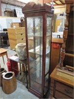 LIGHTED CHERRY ETCHED GLASS CURIO CABINET