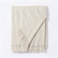 Woven Striped Border Nep Throw Blanket with Fringe