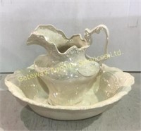 Ceramic wash basin and pitcher .