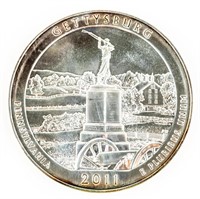Coin 2011 Gettysburg 5 Oz .9999 Silver Round