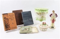 Hard Cover Books, Linen & Porcelain Figurine, Dish