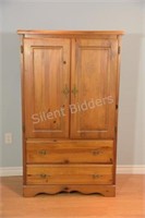 Pine Two Door Armoire w Lower Set of Drawers