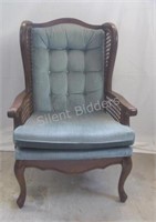 Mid Century Cane Wingback Chair w Tufted Back