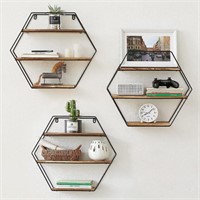 Floating Wall Mounted Shelves Hexagon, Set of 3