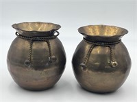 pair of brass vases w rope detail