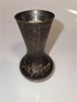 Brass Vase Vintage Etched Engraved Floral Patina